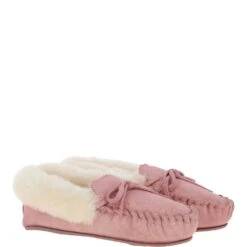 Women's Classic Suede Sheepskin Crimped Slippers Pink : Ladies Crimped Slippers -Luxe Style Central womens classic suede sheepskin crimped slippers pink ladies crimped slippers p4049 17327 image