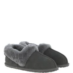 Women's Classic Suede Sheepskin Cuff Slippers Grey : Fen-LCS -Luxe Style Central womens classic suede sheepskin cuff slippers grey fen lcs p4178 17897 image