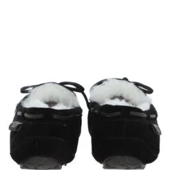 Women's Classic Suede Sheepskin Moccasin Slippers Black/White : Ladies Moccasins -Luxe Style Central womens classic suede sheepskin moccasin slippers black white ladies moccasins p4050 17367 image