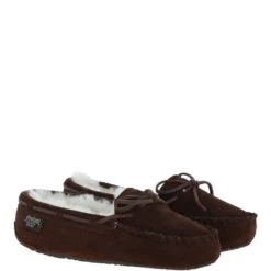 Women's Classic Suede Sheepskin Moccasin Slippers Brown: Ladies Moccasins -Luxe Style Central womens classic suede sheepskin moccasin slippers brown ladies moccasins p3130 17360 image