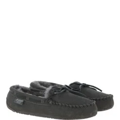 Women's Classic Suede Sheepskin Moccasin Slippers Grey: Ladies Moccasins -Luxe Style Central womens classic suede sheepskin moccasin slippers grey ladies moccasins p4183 17881 image