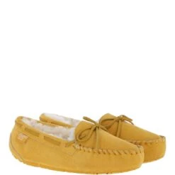 Women's Classic Suede Sheepskin Moccasin Slippers Mustard : Ladies Moccasins -Luxe Style Central womens classic suede sheepskin moccasin slippers mustard ladies moccasins p4054 17384 image