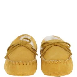 Women's Classic Suede Sheepskin Moccasin Slippers Mustard : Ladies Moccasins -Luxe Style Central womens classic suede sheepskin moccasin slippers mustard ladies moccasins p4054 17385 image