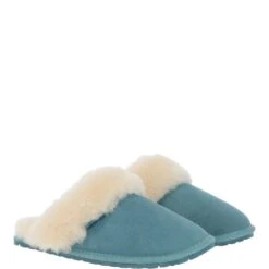 Women's Classic Suede Sheepskin Slippers Powder Blue : Fen-Ladies -Luxe Style Central womens classic suede sheepskin slippers powder blue fen ladies p4041 17309 image