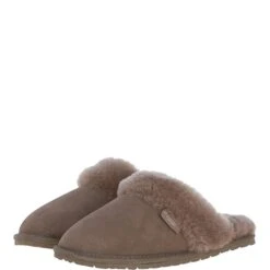 Women's Classic Suede Sheepskin Slippers Taupe: Fen-Ladies