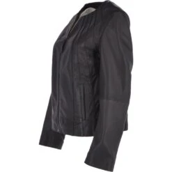 Womens Collarless Leather Jacket Black/app : Chambery -Luxe Style Central womens collarless leather jacket black app chambery p3283 14355 image