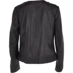 Womens Collarless Leather Jacket Black/app : Chambery -Luxe Style Central womens collarless leather jacket black app chambery p3283 14356 image