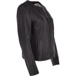 Womens Collarless Leather Jacket Black/app : Chambery -Luxe Style Central womens collarless leather jacket black app chambery p3283 14357 image