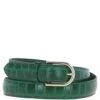 Women's Croc Print Leather Belt With Gold Metal Pin Buckle Green: C-99