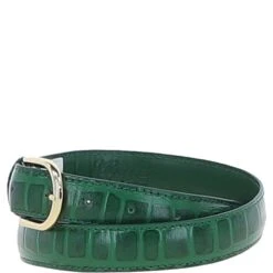 Women's Croc Print Leather Belt With Gold Metal Pin Buckle Green: C-99 -Luxe Style Central womens croc print leather belt with gold metal pin buckle green c 99 p7210 26587 image