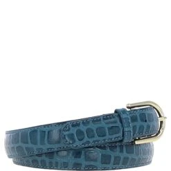 Women's Croc Print Leather Belt With Gold Metal Pin Buckle Teal: C-99 -Luxe Style Central womens croc print leather belt with gold metal pin buckle teal c 99 p7212 26597 image