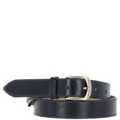 Women's Fashion Leather Belt With Gold Metal Pin Buckle Navy: LB-303