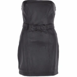 Women's Leather Bandeau Mini Dress Black : BTM Dress