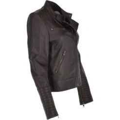 Women's Leather Biker Jacket Brown : Tavira -Luxe Style Central womens leather biker jacket brown tavira p3282 14329 image