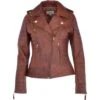 Women's Leather Biker Jacket Tan: Targaryen