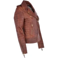 Women's Leather Biker Jacket Tan: Targaryen -Luxe Style Central womens leather biker jacket tan targaryen p3436 15036 image