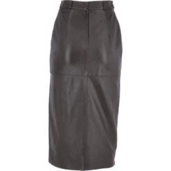 Women's Long 31 Inch Leather Skirt With Open Front Slit Brown : Sandra Skirt -Luxe Style Central womens long 31 inch leather skirt with open front slit brown sandra skirt p3336 14614 image
