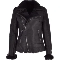 Womens Luxury Shearling Jacket Black/ Blk : Alayna