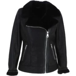 Womens Luxury Shearling Jacket Black: P-48