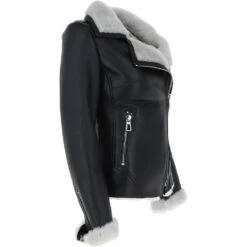 Womens Luxury Shearling Jacket Black/white: Alayna -Luxe Style Central womens luxury shearling jacket black white alayna p6075 21727 image