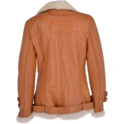 Womens Luxury Side Zip Sheepskin Pilot Jacket Tan : Caitlin -Luxe Style Central womens luxury side zip sheepskin pilot jacket tan caitlin p3223 14231 image