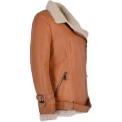 Womens Luxury Side Zip Sheepskin Pilot Jacket Tan : Caitlin -Luxe Style Central womens luxury side zip sheepskin pilot jacket tan caitlin p3223 14232 image