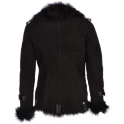 Womens Luxury Side Zip Toscana Suede Sheepskin Pilot Jacket Black : Lyanna -Luxe Style Central womens luxury side zip toscana suede sheepskin pilot jacket black lyanna p3215 14215 image