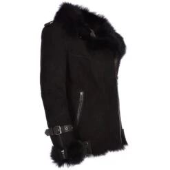 Womens Luxury Side Zip Toscana Suede Sheepskin Pilot Jacket Black : Lyanna -Luxe Style Central womens luxury side zip toscana suede sheepskin pilot jacket black lyanna p3215 14216 image