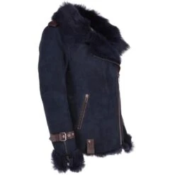 Womens Luxury Side Zip Toscana Suede Sheepskin Pilot Jacket Ombre Blue : Lyanna -Luxe Style Central womens luxury side zip toscana suede sheepskin pilot jacket ombre blue lyanna p3214 14212 image
