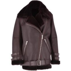 Womens Oversized Sheepskin Flying Biker Jacket Bordeaux : Khloe