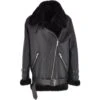 Womens Oversized Sheepskin Flying Jacket Black : Khloe -Luxe Style Central womens oversized sheepskin flying jacket black khloe p2998 13259 image