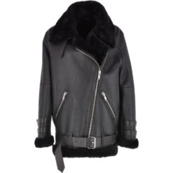 Womens Oversized Sheepskin Flying Jacket Black : Khloe