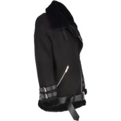 Womens Oversized Sheepskin Flying Jacket Black/Snuff : Khloe -Luxe Style Central womens oversized sheepskin flying jacket black snuff khloe p2999 13266 image