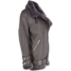 Womens Oversized Sheepskin Flying Jacket Grey : Khloe -Luxe Style Central womens oversized sheepskin flying jacket grey khloe p3002 13278 image