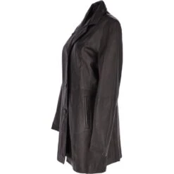 Womens Single Breasted Leather Coat Black/app : Bridget -Luxe Style Central womens single breasted leather coat black app bridget p3289 14367 image