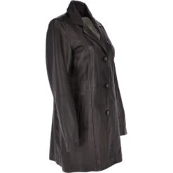 Womens Single Breasted Leather Coat Black/app : Bridget -Luxe Style Central womens single breasted leather coat black app bridget p3289 14369 image