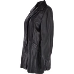 Womens Single Breasted Leather Coat Black/ddy : Eileen -Luxe Style Central womens single breasted leather coat black ddy eileen p3292 14379 image