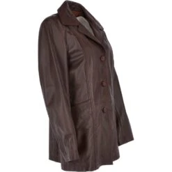 Womens Single Breasted Leather Coat Mid Brown/app : Eileen -Luxe Style Central womens single breasted leather coat mid brown app eileen p3294 14389 image