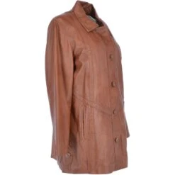 Womens Single Breasted Oversized Leather Coat Cognac/app: Fiona -Luxe Style Central womens single breasted oversized leather coat cognac app fiona p3297 14413 image