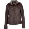 Womens Two-In-One Leather Hooded Jacket Mid Brown : Malmo -Luxe Style Central womens two in one leather hooded jacket mid brown malmo p3288 14350 image
