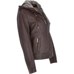 Womens Two-In-One Leather Hooded Jacket Mid Brown : Malmo -Luxe Style Central womens two in one leather hooded jacket mid brown malmo p3288 14353 image