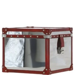 Wood And Aluminium Mirror Storage Box With Red Leather Trim And Stud Detailing: AGC 919 -Luxe Style Central wood and aluminium mirror storage box with red leather trim and stud detailing agc 919 p7683 27745 image