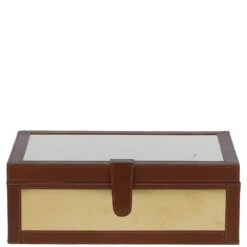 Wood And Aluminium Mirror Storage Box With Tan Leather Trim: AGC1852