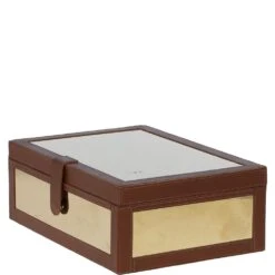 Wood And Aluminium Mirror Storage Box With Tan Leather Trim: AGC1852 -Luxe Style Central wood and aluminium mirror storage box with tan leather trim agc1852 p7773 28201 image