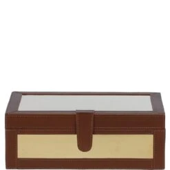 Wood And Aluminium Mirror Storage Box With Tan Leather Trim: AGC1853