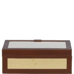 Wood And Aluminium Mirror Storage Box With Tan Leather Trim: AGC1853 -Luxe Style Central wood and aluminium mirror storage box with tan leather trim agc1853 p7774 28197 image