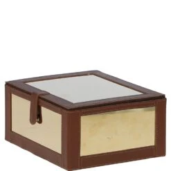 Wood And Aluminium Mirror Storage Box With Tan Leather Trim: AGC1854 -Luxe Style Central wood and aluminium mirror storage box with tan leather trim agc1854 p7775 28186 image