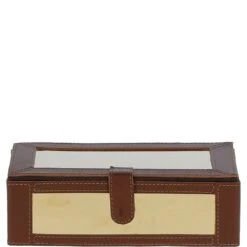 Wood And Aluminium Mirror Storage Box With Tan Leather Trim: AGC1855