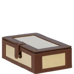 Wood And Aluminium Mirror Storage Box With Tan Leather Trim: AGC1855 -Luxe Style Central wood and aluminium mirror storage box with tan leather trim agc1855 p7776 28176 image