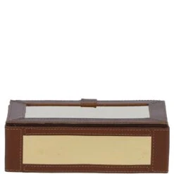 Wood And Aluminium Mirror Storage Box With Tan Leather Trim: AGC1855 -Luxe Style Central wood and aluminium mirror storage box with tan leather trim agc1855 p7776 28177 image